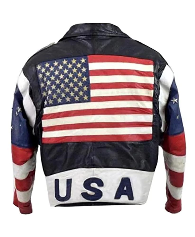 X-ception Men's Motorcycle American USA Flag Brando Leather